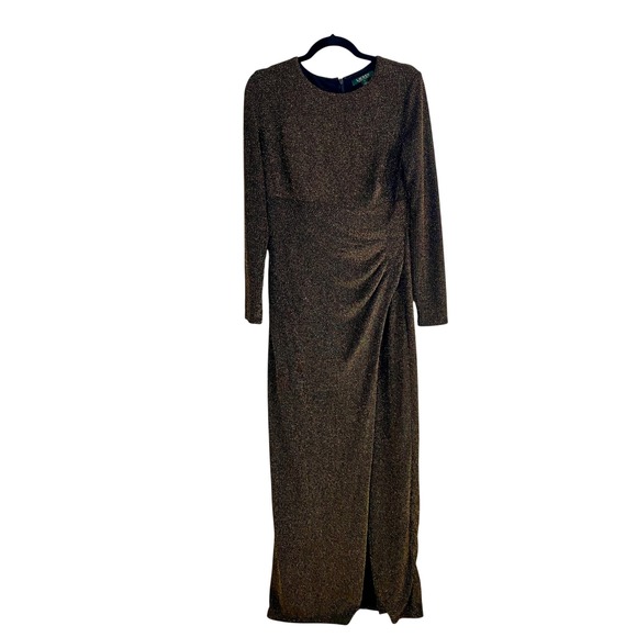 Lauren Ralph Lauren Dresses & Skirts - Lauren Ralph Lauren Metallic Gold Black Knit  Gown Ruched Maxi Dress 12‎